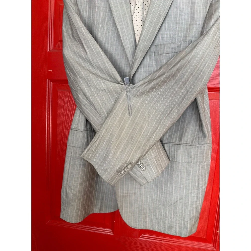 Zanetti Elements Mens Grey Pinstripe 100% Wool Blazer Jacket Size‎ 42L SOLE/DHO